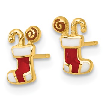 14k Madi K Polished Enameled Christmas Stocking with Candy Childrens Post Earrings — alternate view