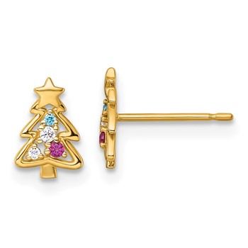 14k Madi K Polished Lab Created Ruby and CZ Christmas Tree Childrens Post Earrings