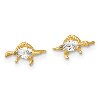 14k Madi K Polished and Grooved CZ Stegosaurus Childrens Post Earrings — alternate view