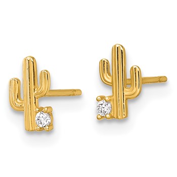 14k Madi K Polished CZ Cactus Childrens Post Earrings — alternate view