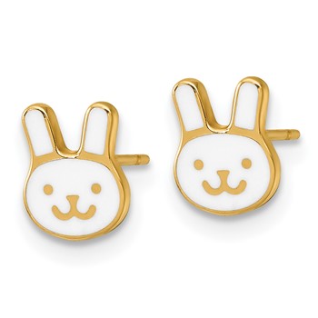 14k Madi K Polished White Enameled Bunny Face Childrens Post Earrings — alternate view