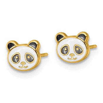 14k Madi K Polished Black and White Enameled Panda Childrens Post Earrings — alternate view