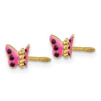 14k Madi K Pink Enameled Butterfly Childrens Post Earrings — alternate view
