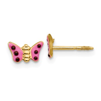 14k Madi K Pink Enameled Butterfly Childrens Post Earrings