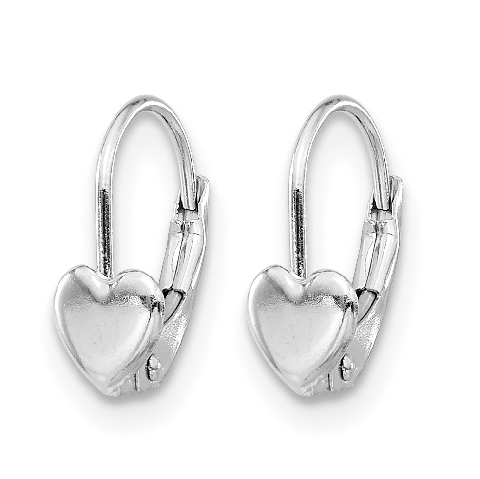 Real 14kt White Gold Madi K Kid’s Girls Heart Leverback Earrings detailed image 2
