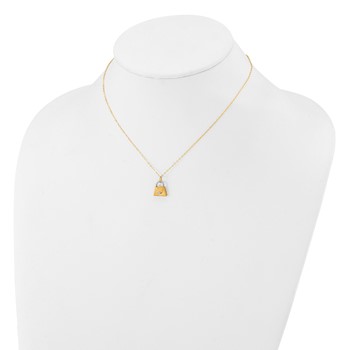 14k w/ White Rhodium Children's Polished & Textured Purse Necklace — alternate view