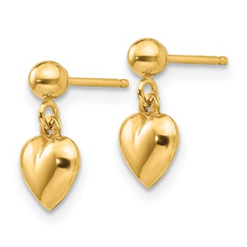 14k Madi K Puffed Heart Childrens Post Dangle Earrings — alternate view