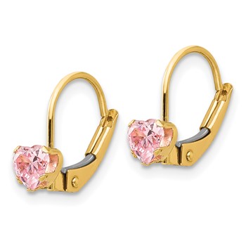 14k Madi K 4mm Pink CZ Childrens Leverback Earrings — alternate view