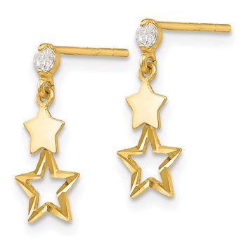 14k Madi K CZ Polished Star Childrens Post Dangle Earrings — alternate view