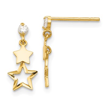 14k Madi K CZ Polished Star Childrens Post Dangle Earrings