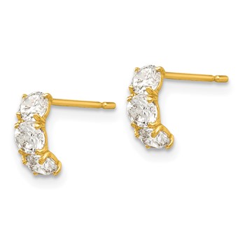14k Madi K CZ Three Stone Childrens Post Earrings — alternate view