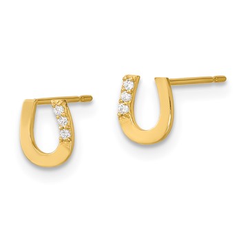 14k Madi K CZ Horseshoe Childrens Post Earrings — alternate view