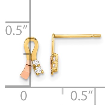 14k Madi K Yellow & Rose Gold CZ Children's Ribbon Earrings — alternate view