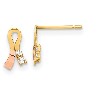14k Madi K Yellow & Rose Gold CZ Children's Ribbon Earrings