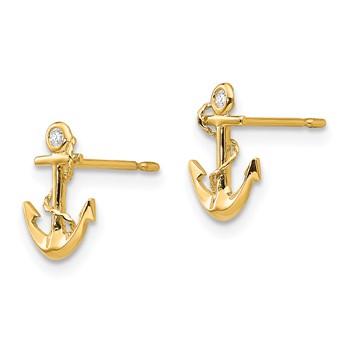 14k Madi K CZ Anchor Childrens Post Earrings — alternate view