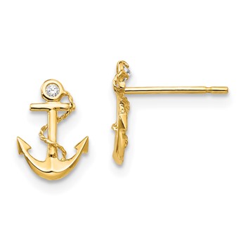 14k Madi K CZ Anchor Childrens Post Earrings