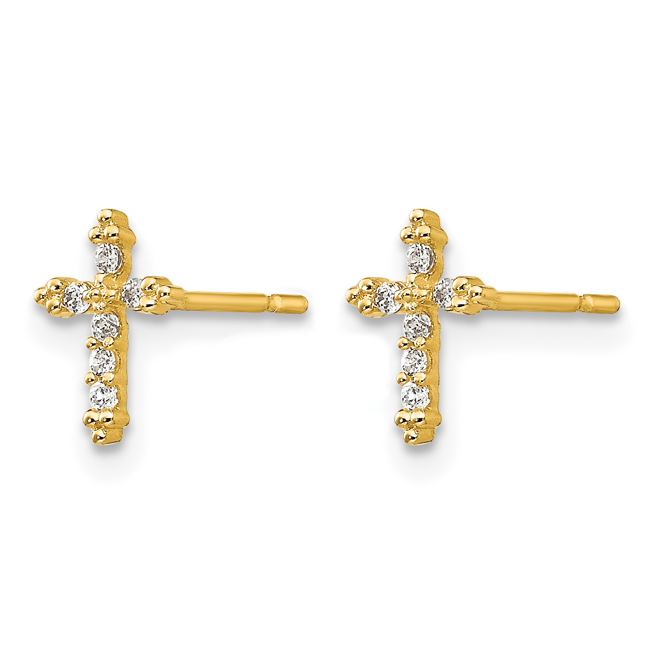 Madi K CZ Cross Post Earrings Real 14k Yellow Gold 8x6mm Girl's Religious Solid product image view 2