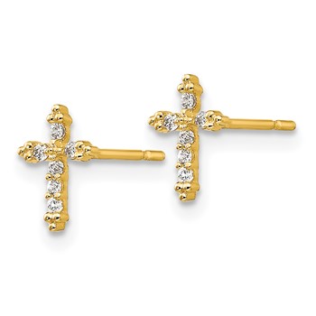 14k Madi K CZ Cross Childrens Post Earrings — alternate view