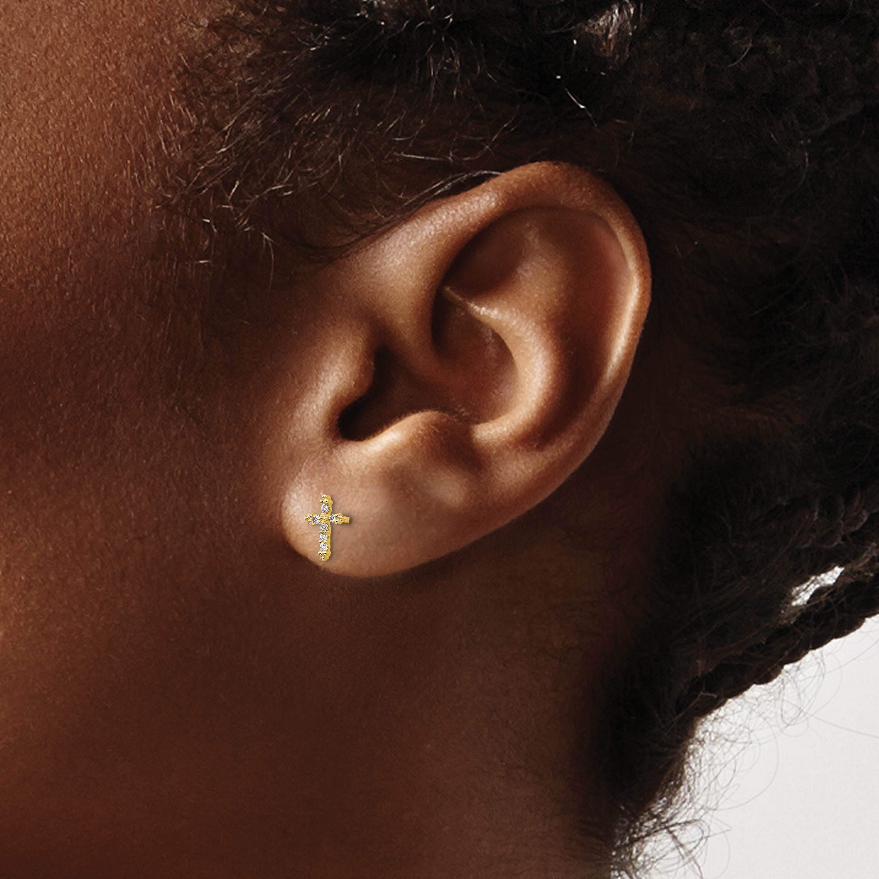 Madi K CZ Cross Post Earrings Real 14k Yellow Gold 8x6mm Girl's Religious Solid product image view 3