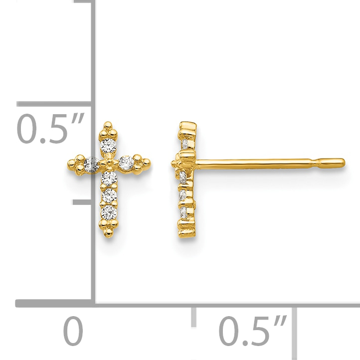 Madi K CZ Cross Post Earrings Real 14k Yellow Gold 8x6mm Girl's Religious Solid product image view 4