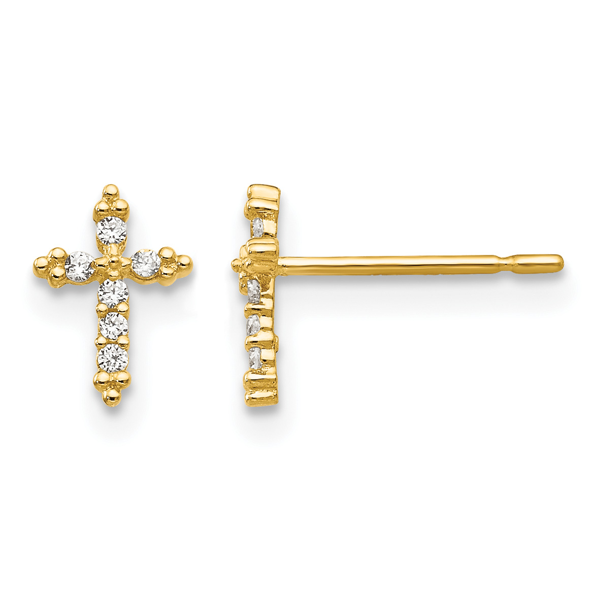Madi K CZ Cross Post Earrings Real 14k Yellow Gold 8x6mm Girl's Religious Solid main product image
