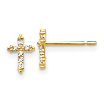 14k Madi K CZ Cross Childrens Post Earrings