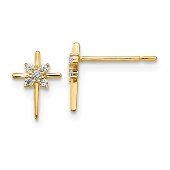 14k Madi K CZ Cross Childrens Post Earrings
