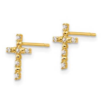 14k Madi K CZ Cross Childrens Post Earrings — alternate view