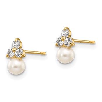 14k Madi K White Freshwater Cultured Pearl and CZ Post Earrings — alternate view