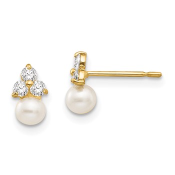14k Madi K White Freshwater Cultured Pearl and CZ Post Earrings