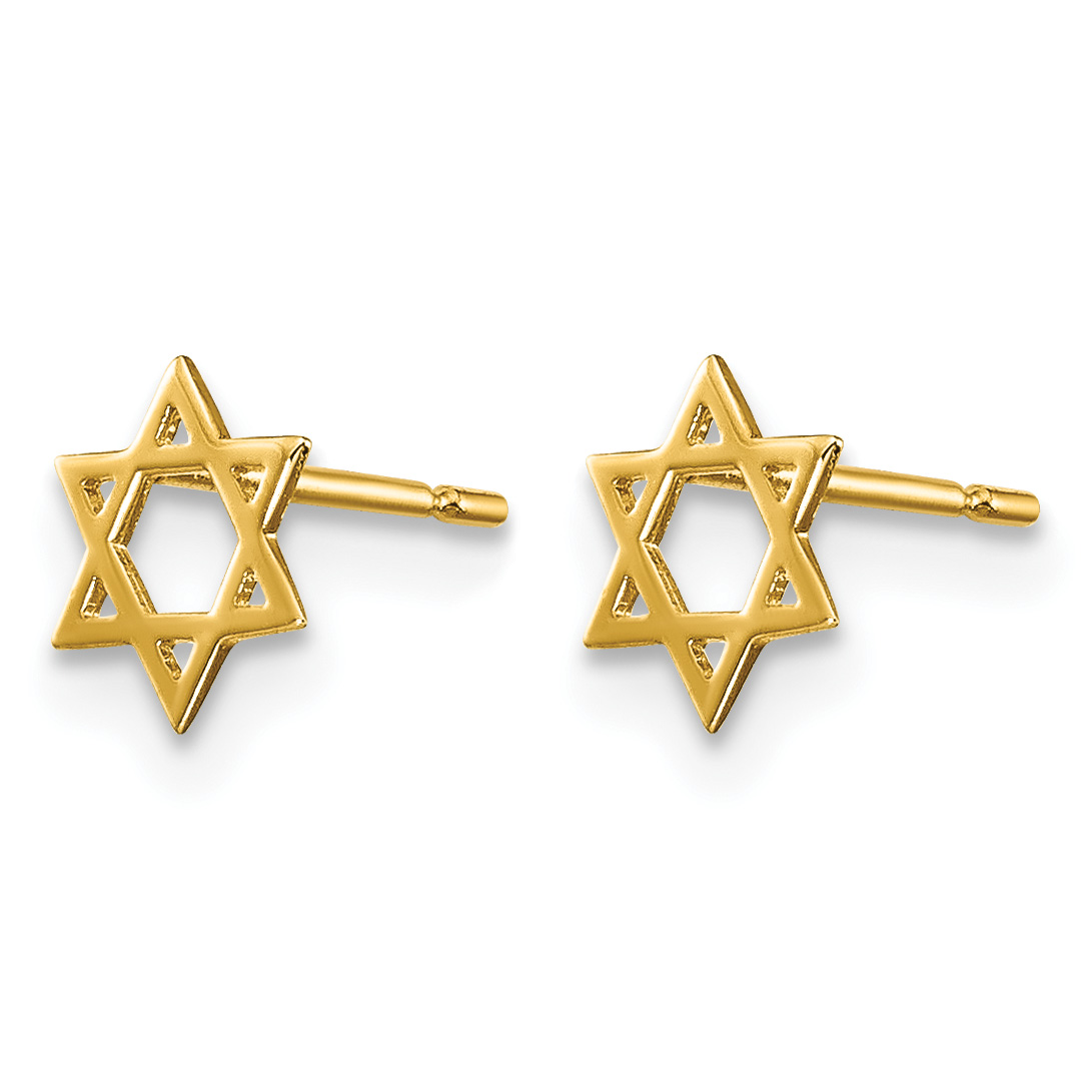 14K Yellow Gold Star of David Post Earrings detailed image 2