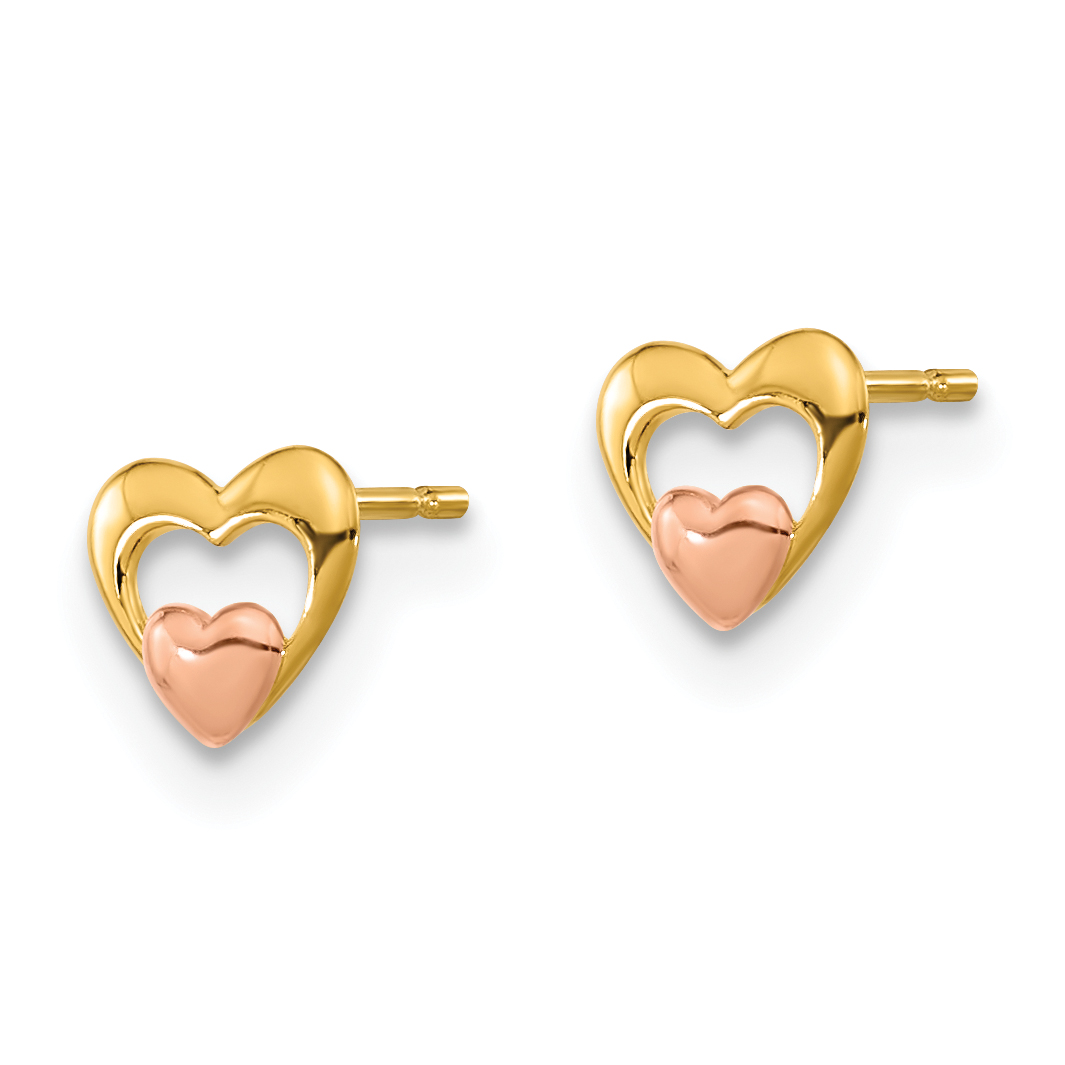 Madi K 5.00mm Heart Post Earrings Real 14k Two-tone Gold 5mm Girl's Solid product image view 2
