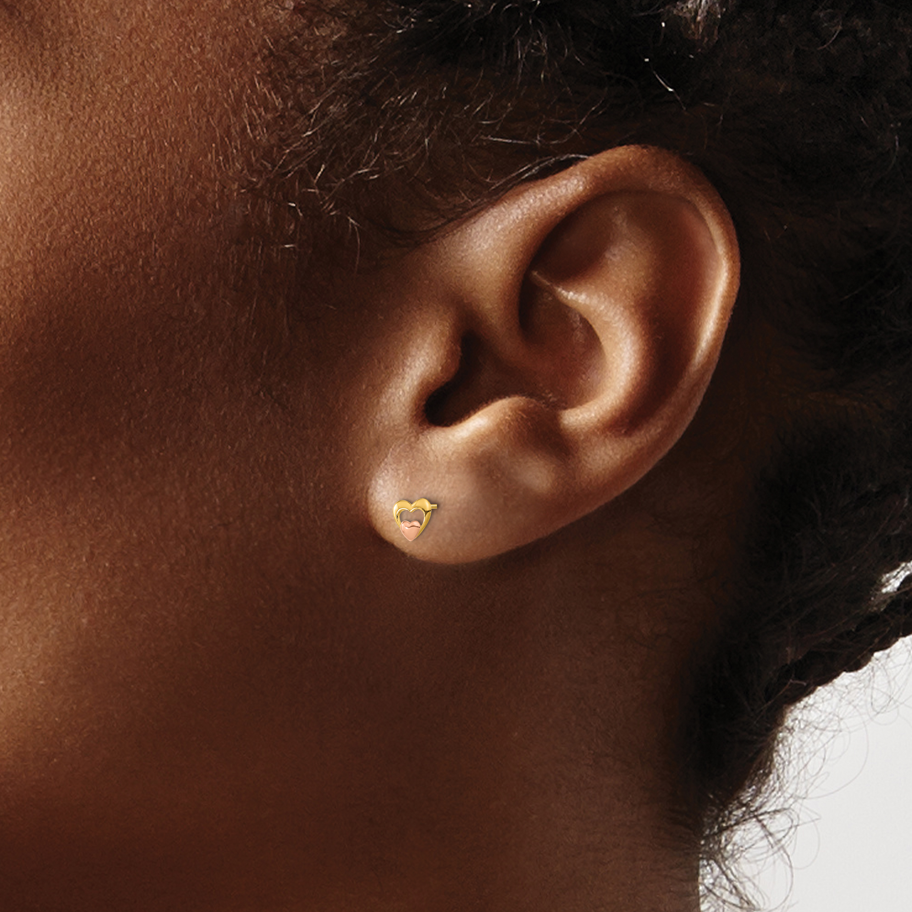 Madi K 5.00mm Heart Post Earrings Real 14k Two-tone Gold 5mm Girl's Solid product image view 4
