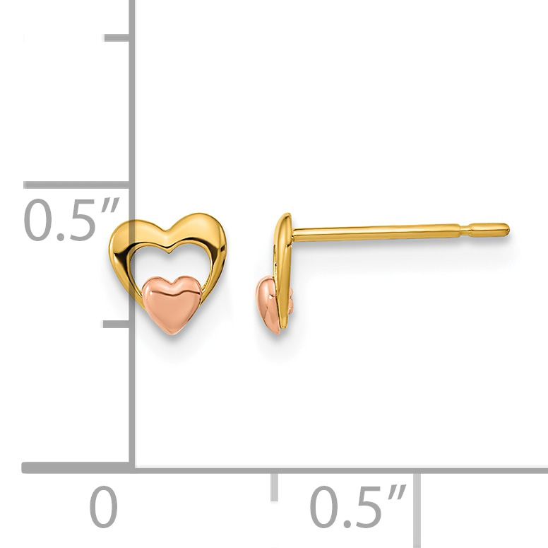 Madi K 5.00mm Heart Post Earrings Real 14k Two-tone Gold 5mm Girl's Solid product image view 3