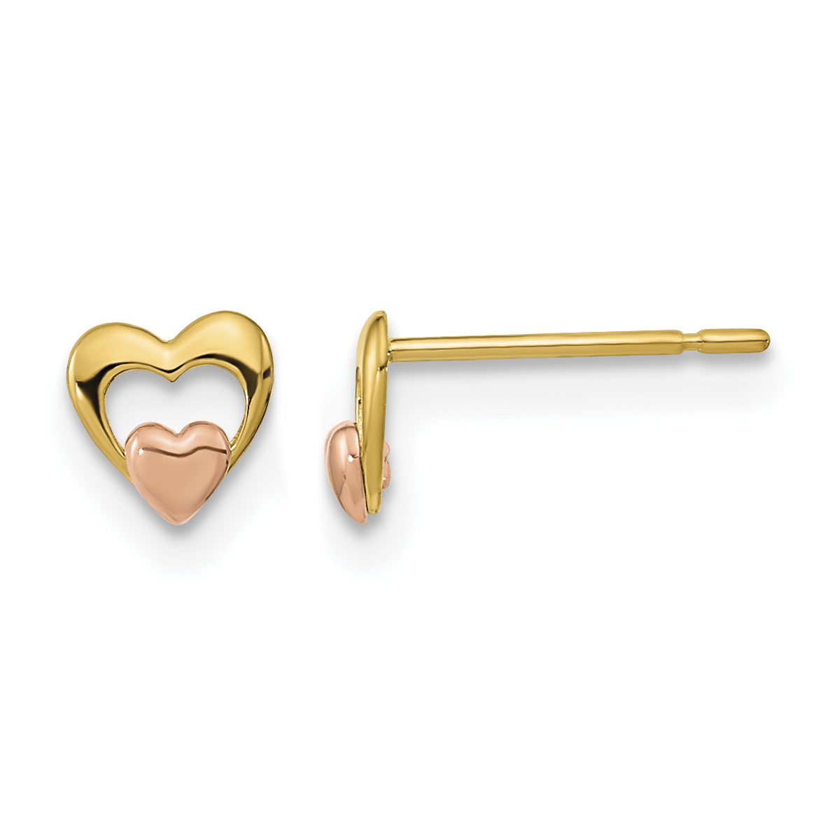 Madi K 5.00mm Heart Post Earrings Real 14k Two-tone Gold 5mm Girl's Solid main product image