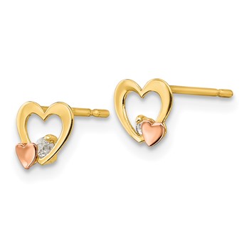 14k Yellow and Rose Gold Madi K CZ Heart Childrens Post Earrings — alternate view