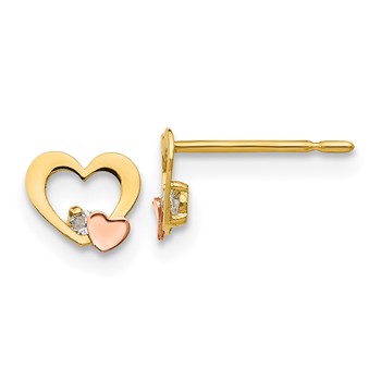 14k Yellow and Rose Gold Madi K CZ Heart Childrens Post Earrings