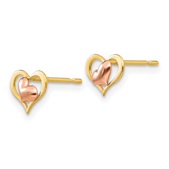 14k Yellow and Rose Gold Madi K 8.00mm Heart Childrens Post Earrings — alternate view