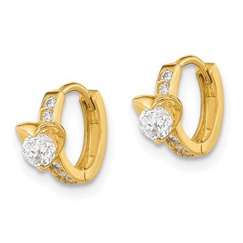 14k Madi K CZ Heart Childrens Hinged Hoop Earrings — alternate view