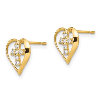 14k Madi K CZ Heart Cross Childrens Post Earrings — alternate view