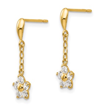 14k Madi K CZ Flower Dangle Childrens Post Earrings — alternate view