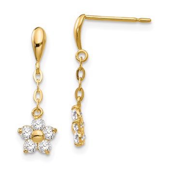 14k Madi K CZ Flower Dangle Childrens Post Earrings