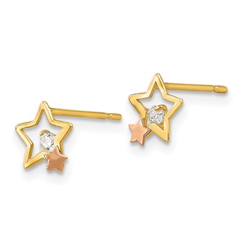14k Yellow and Rose Gold Madi K CZ Star Childrens Post Earrings — alternate view