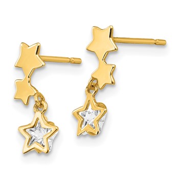 14k Madi K CZ Star Dangle Childrens Post Earrings — alternate view