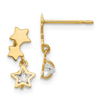 14k Madi K CZ Star Dangle Childrens Post Earrings