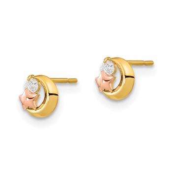 14k Yellow and Rose Gold Madi K CZ Moon and Star Childrens Post Earrings — alternate view