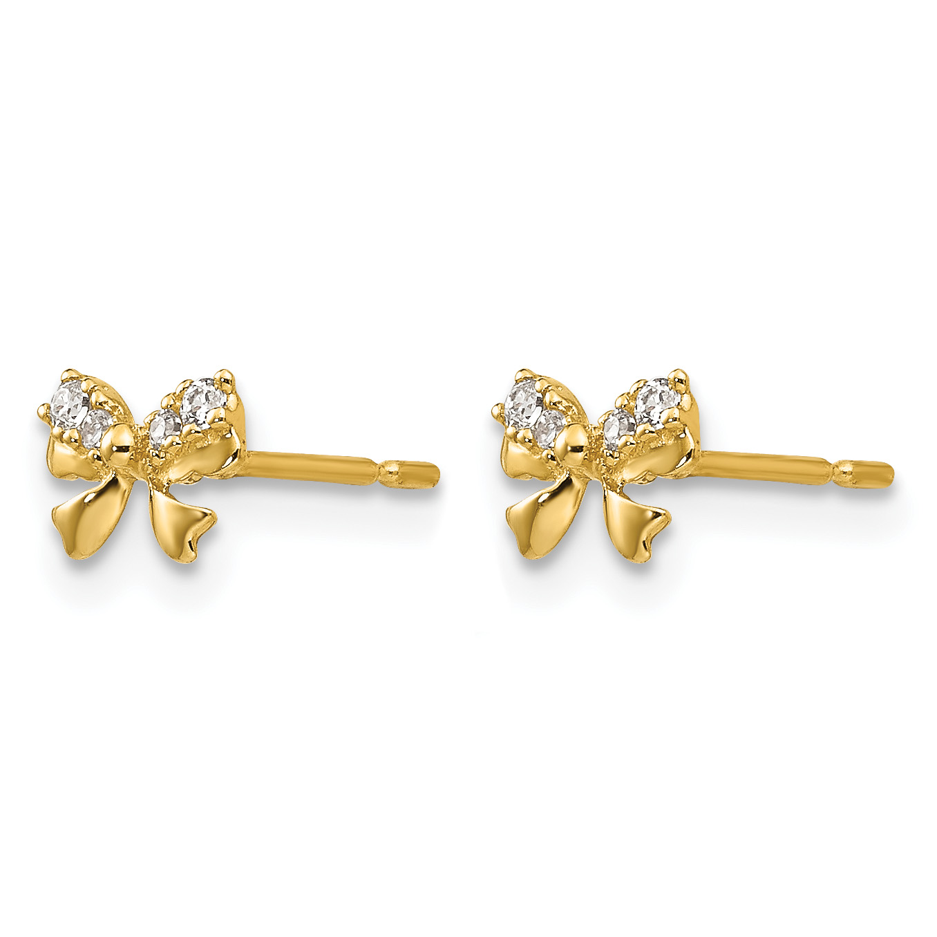 Madi K CZ Bow Post Earrings Real 14k Yellow Gold 5x6mm Girl's Solid product image view 2