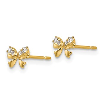 14k Madi K CZ Bow Childrens Post Earrings — alternate view