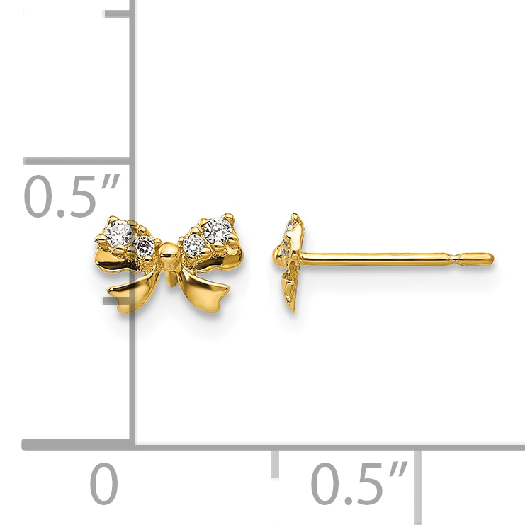 Madi K CZ Bow Post Earrings Real 14k Yellow Gold 5x6mm Girl's Solid product image view 4