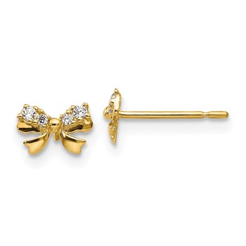 14k Madi K CZ Bow Childrens Post Earrings